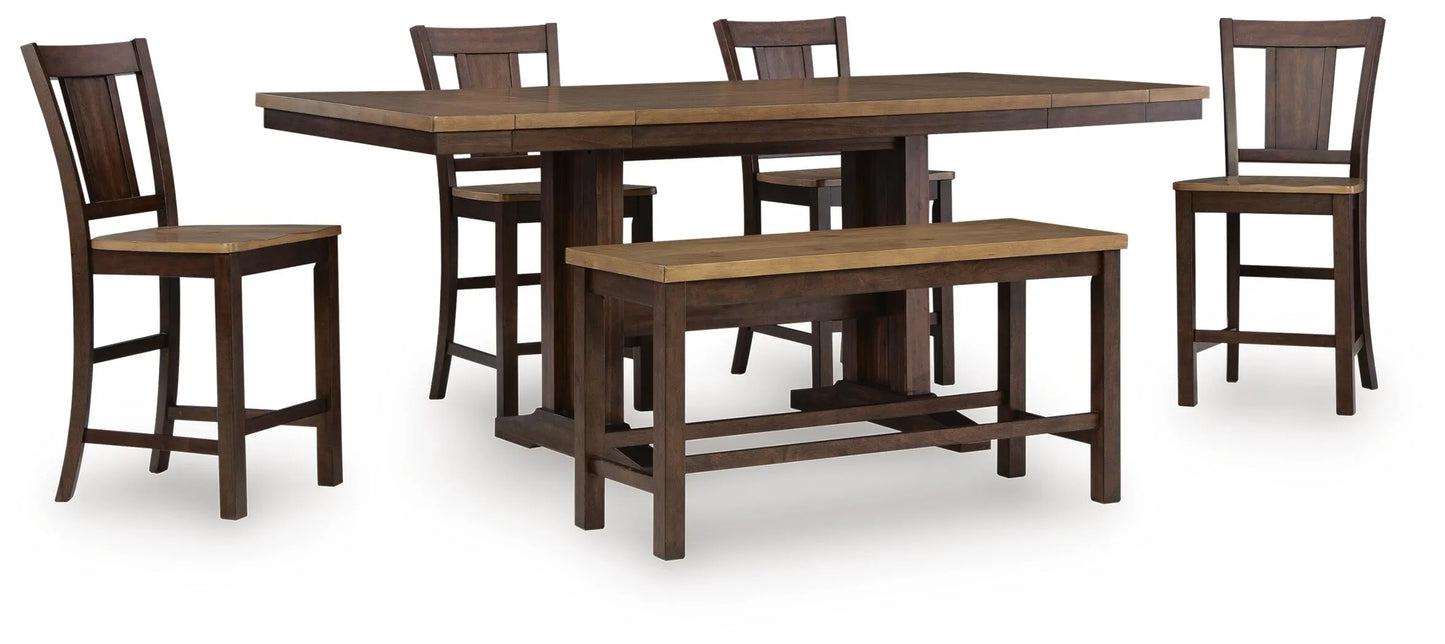 Anixburg Counter Height Extension Dining Table 4 Barstools and Bench