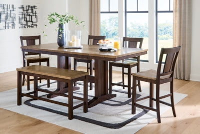 Anixburg Counter Height Extension Dining Table 4 Barstools and Bench