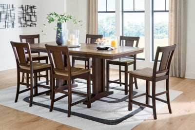 Anixburg Counter Height Extension Dining Table and 6 Barstools