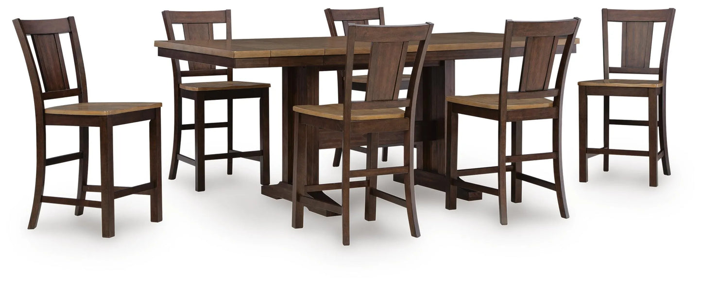Anixburg Counter Height Extension Dining Table and 6 Barstools
