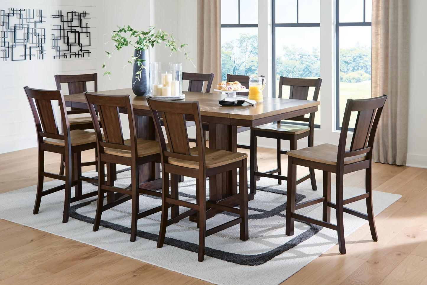 Anixburg Counter Height Extension Dining Table and 8 Barstools