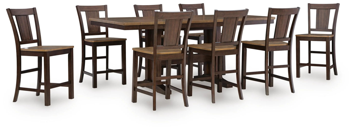 Anixburg Counter Height Extension Dining Table and 8 Barstools