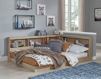 Cama con estantería de almacenamiento Oliah