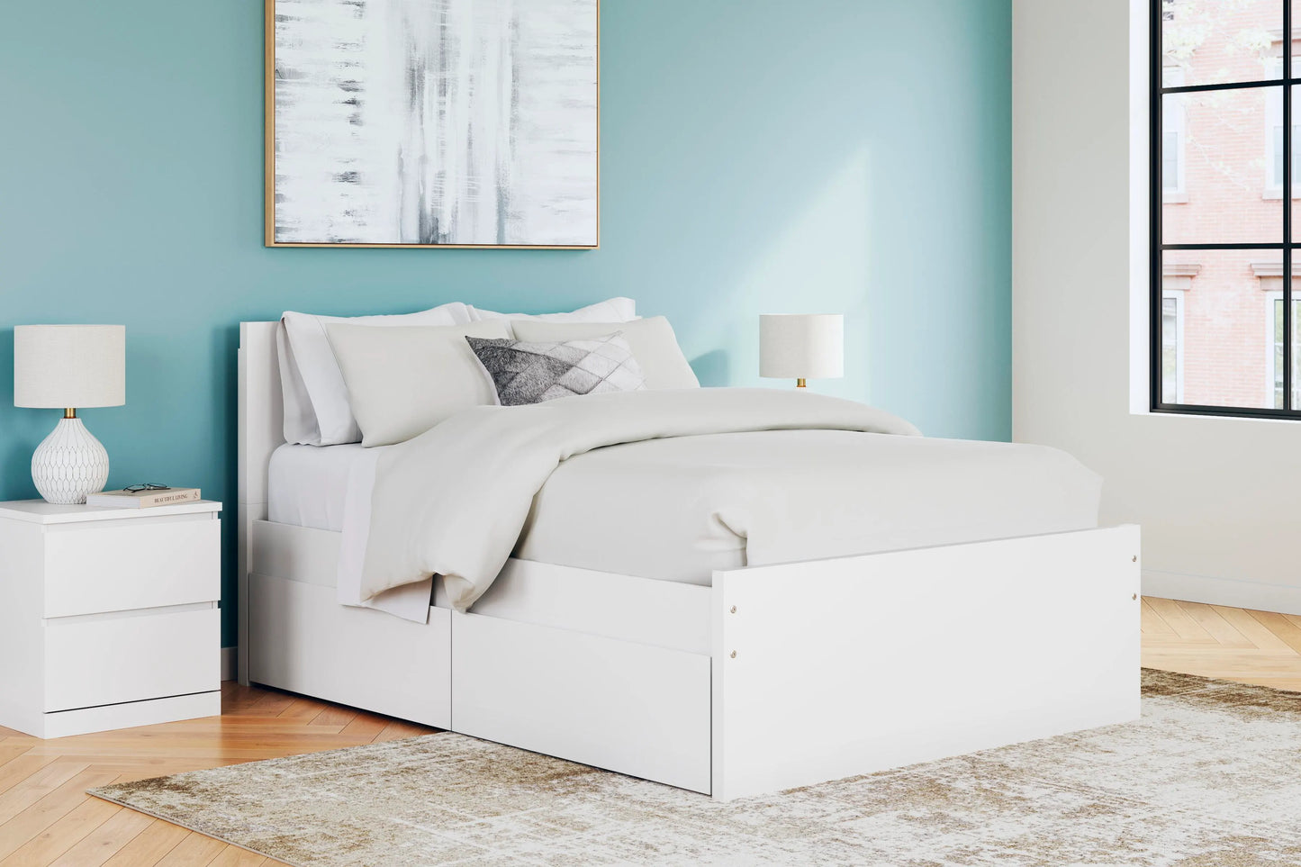 Cama de plataforma Onita con paneles completos y almacenamiento en dos lados