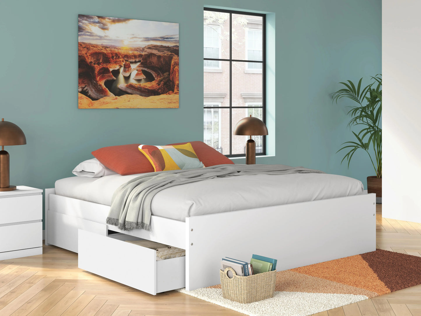 Cama King Onita con plataforma y dos laterales de almacenamiento