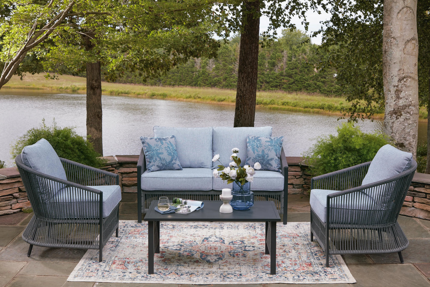 Bodega Island Outdoor Love/Chairs/Table Set (Set of 4)