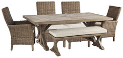 Mesa de comedor para exterior Beachcroft con 4 sillas y banco