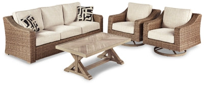 Sofá de exterior Beachcroft con mesa de centro y dos mesas auxiliares
